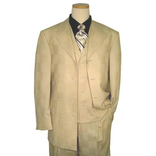 Steve Harvey Collection Beige Shadow Plaid Super 120's Merino Wool Suit